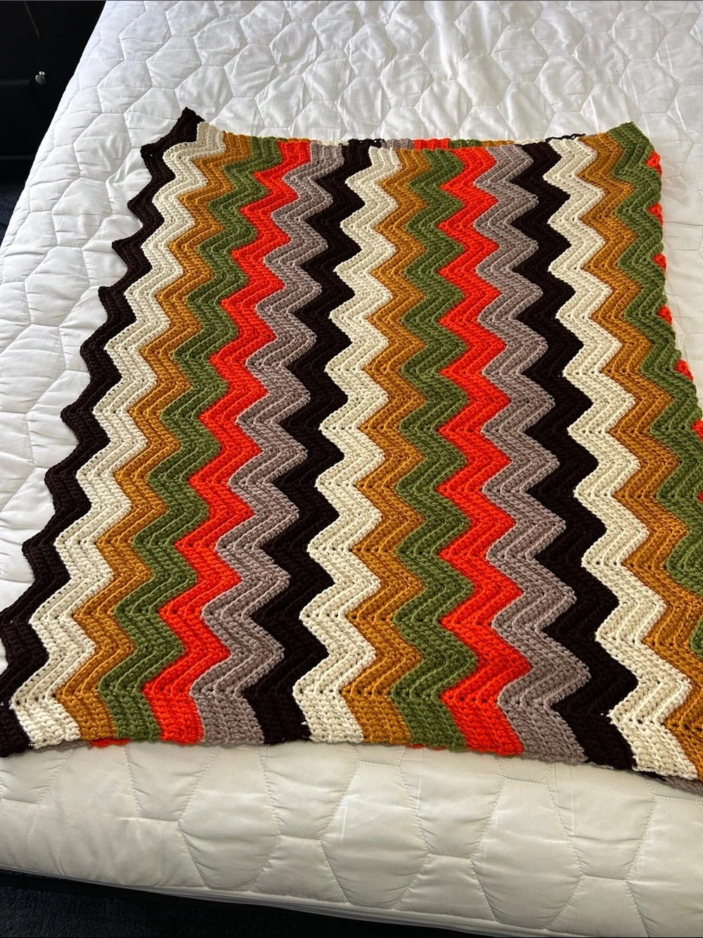 Handmade Chevron Knit Throw/blanket in Beautiful Fall Multi Colors 62”x35”